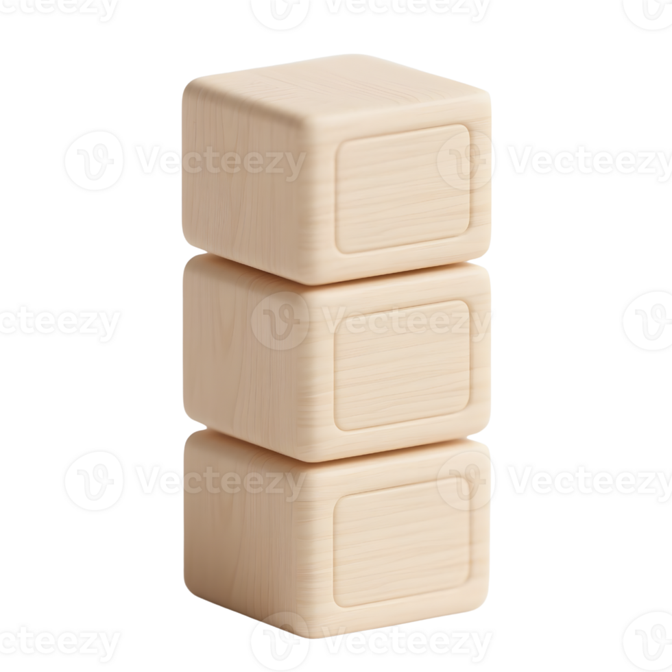 Stack of wooden toy cubes isolated on transparent background png