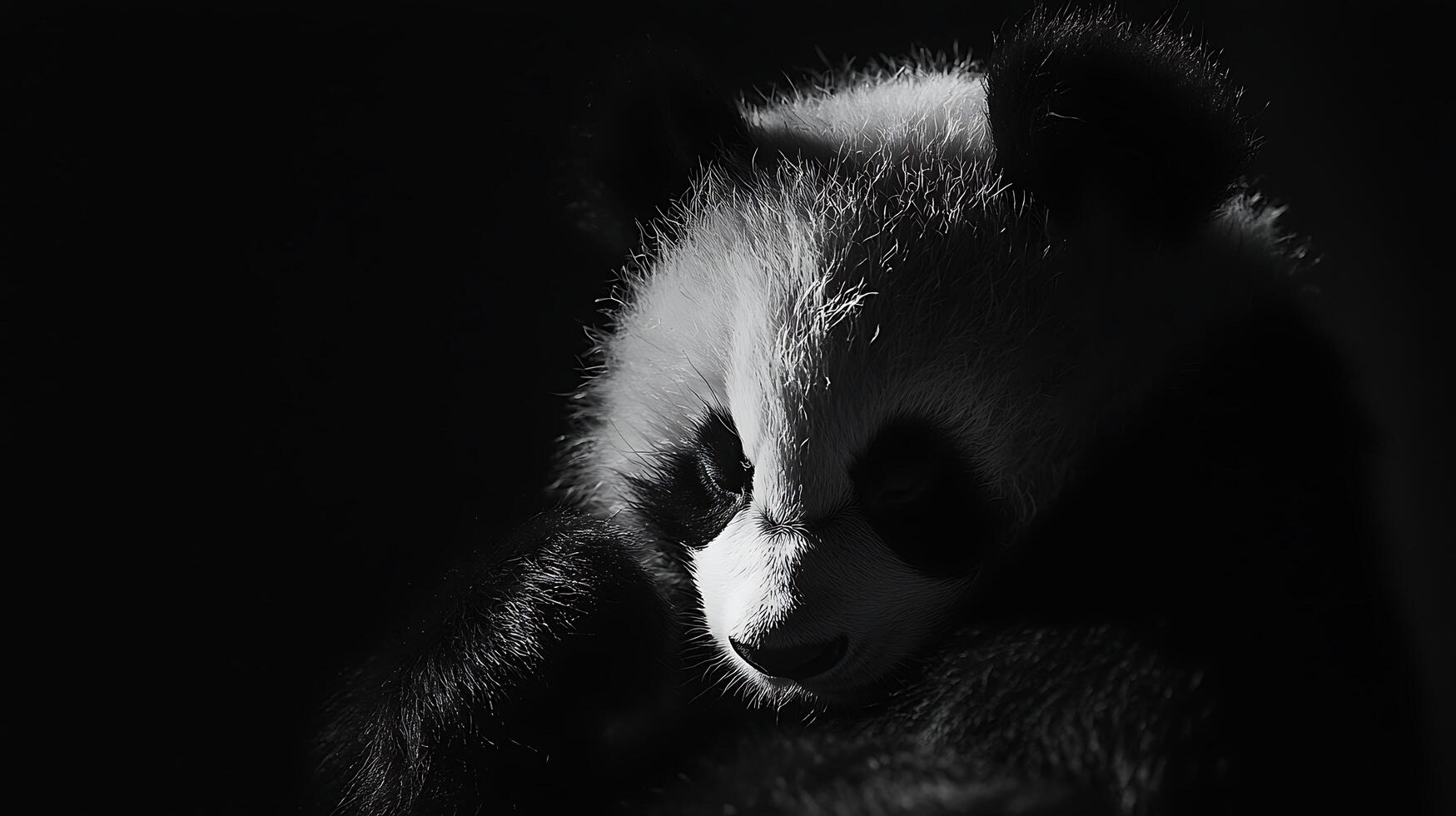 A Lone Panda's Gentle Gaze Emerges from the Shadows. photo