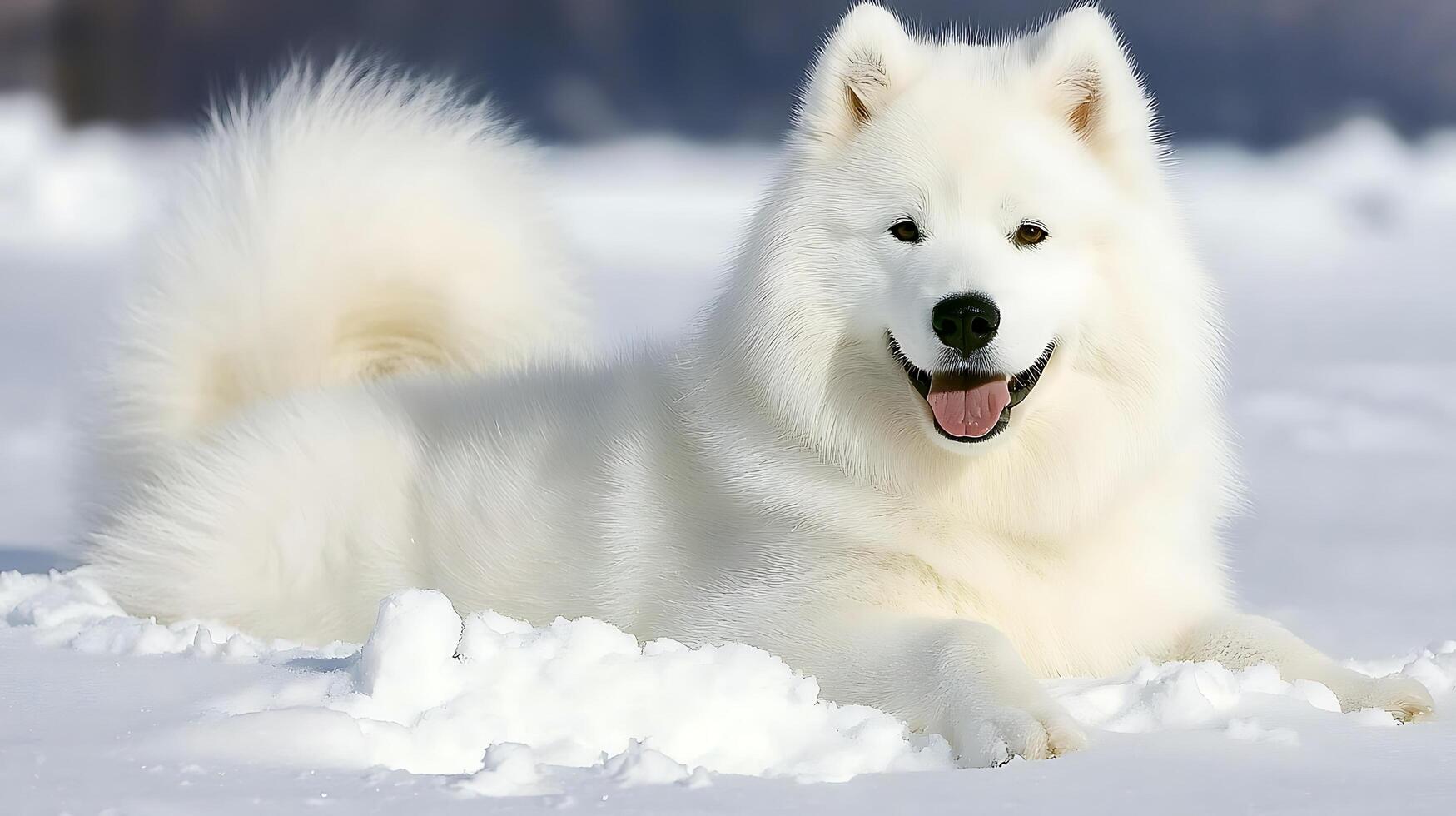 Joyful Samoyed Dog Enjoying a Winter Wonderland Snow Day. photo