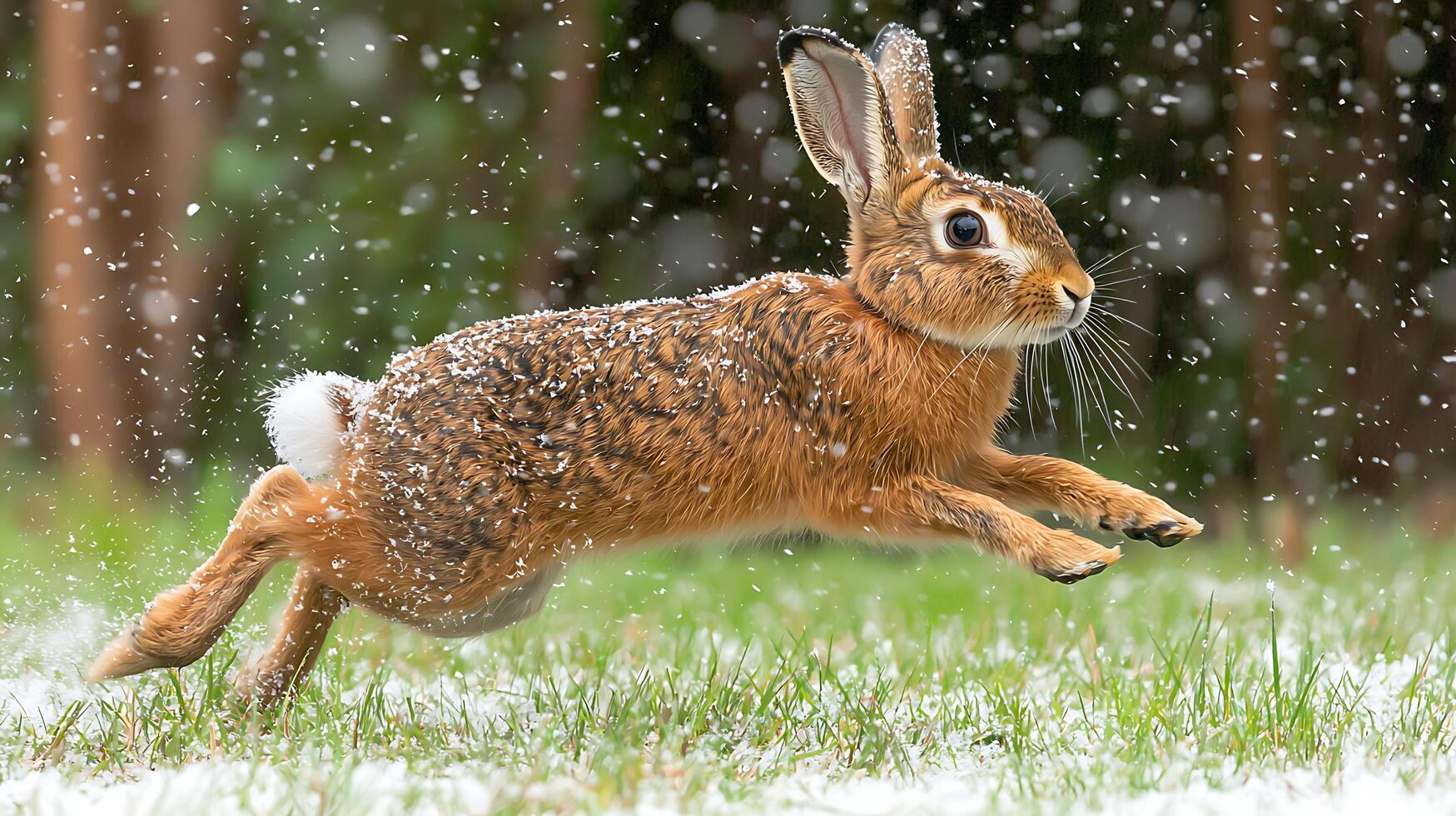 Hare in Snowy Field A Moment of Winter Wonder. photo