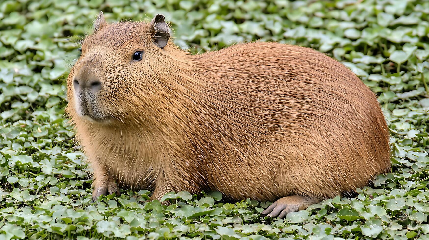 Gentle Giant Capybara Resting Amongst Greenery in Natural Habitat. photo