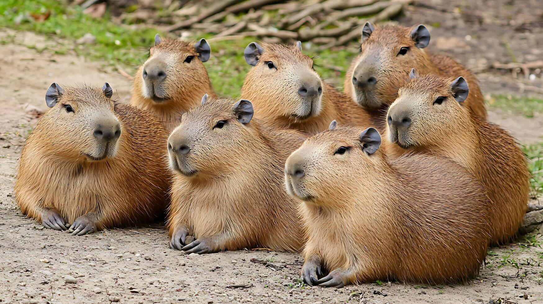 A Group of Capybaras Lounging Together in the Wild. photo