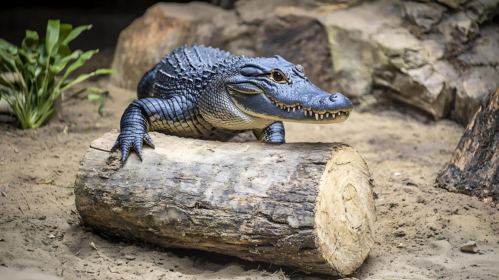 Fierce Alligator Resting on a Textured Log in its Natural Habitat. photo
