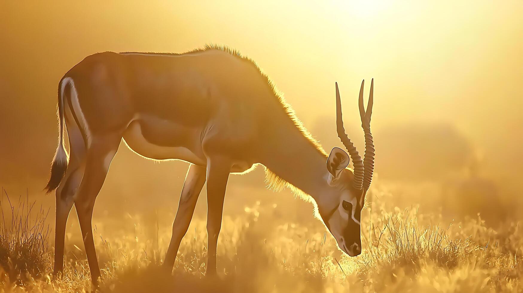 Majestic Antelope Grazes in Golden Sunrise Light. photo