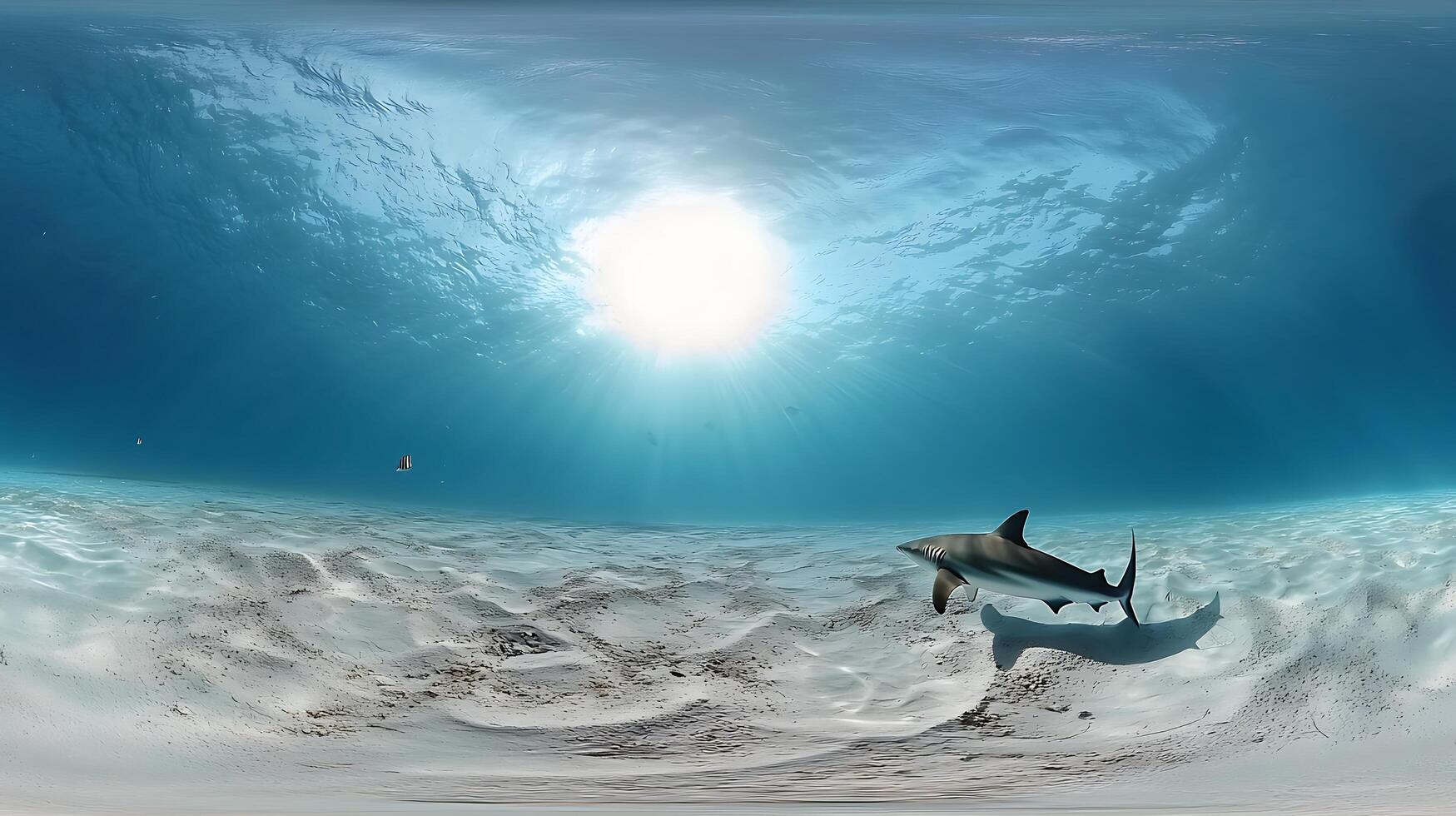 Majestic Shark Swims Through Sunlit Underwater Ocean Floor. photo