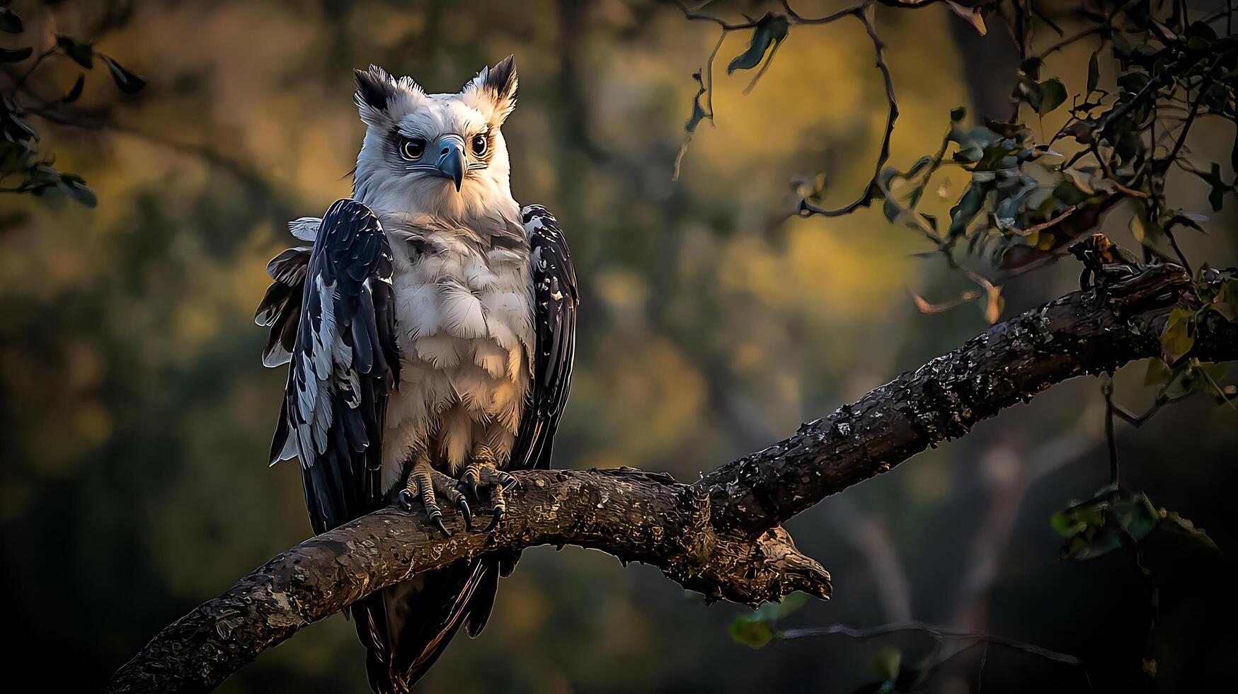 Majestic Harpy Eagle Perched on a Tree Branch in Soft Light. photo