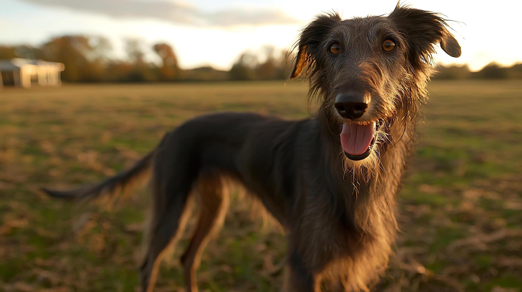 Happy Dog's Golden Hour Portrait in a Grassy Field. photo