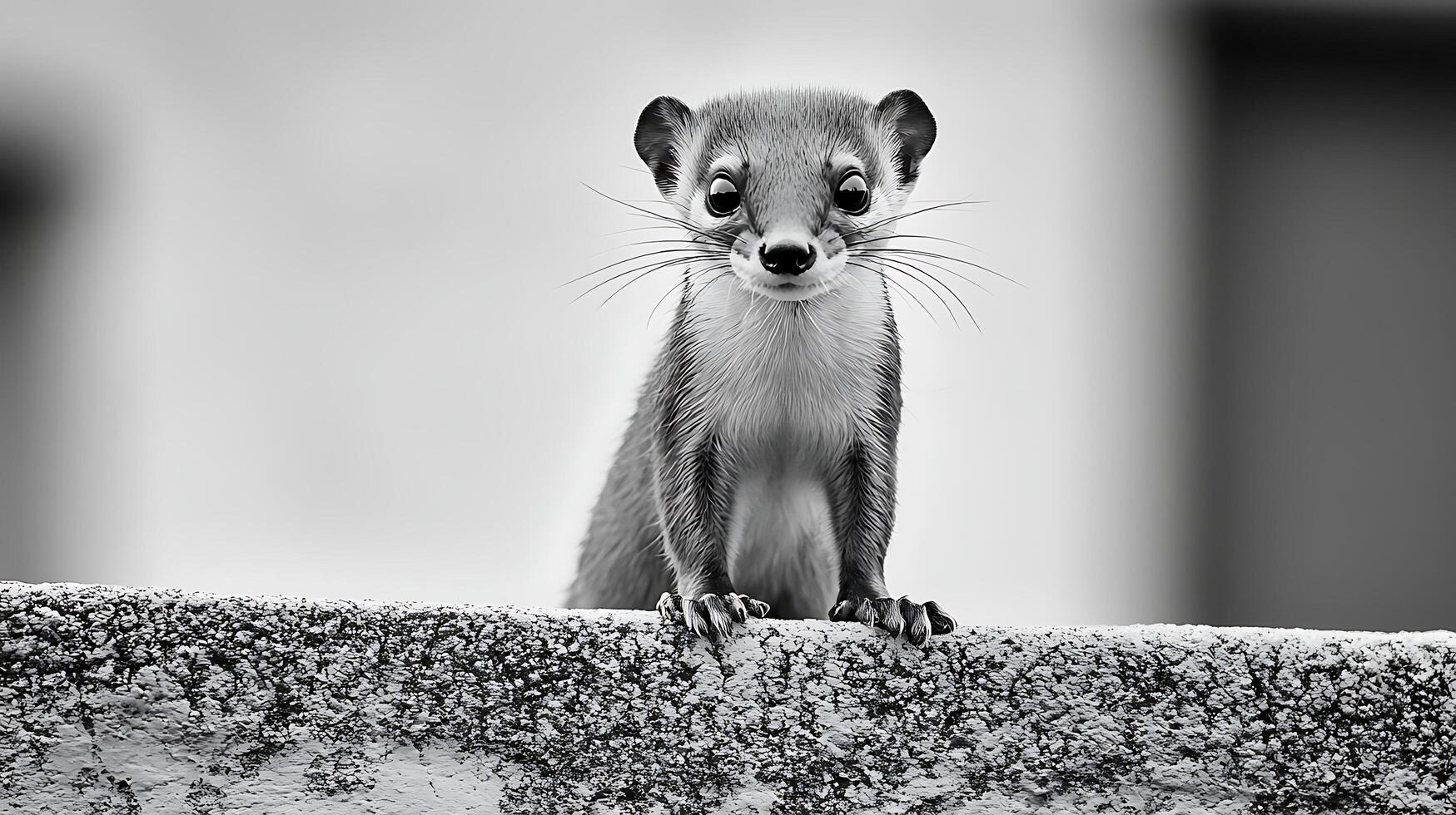 Curious Little Creature Peeks Over the Edge in Black and White. photo