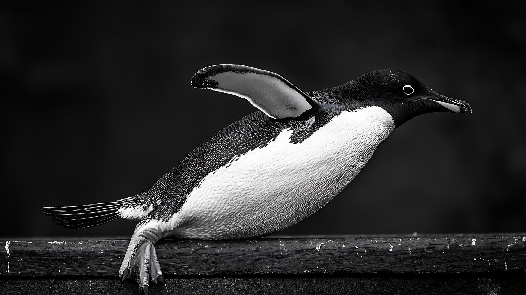 Majestic Penguin Struts on a Textured Surface in Dramatic Black and White. photo