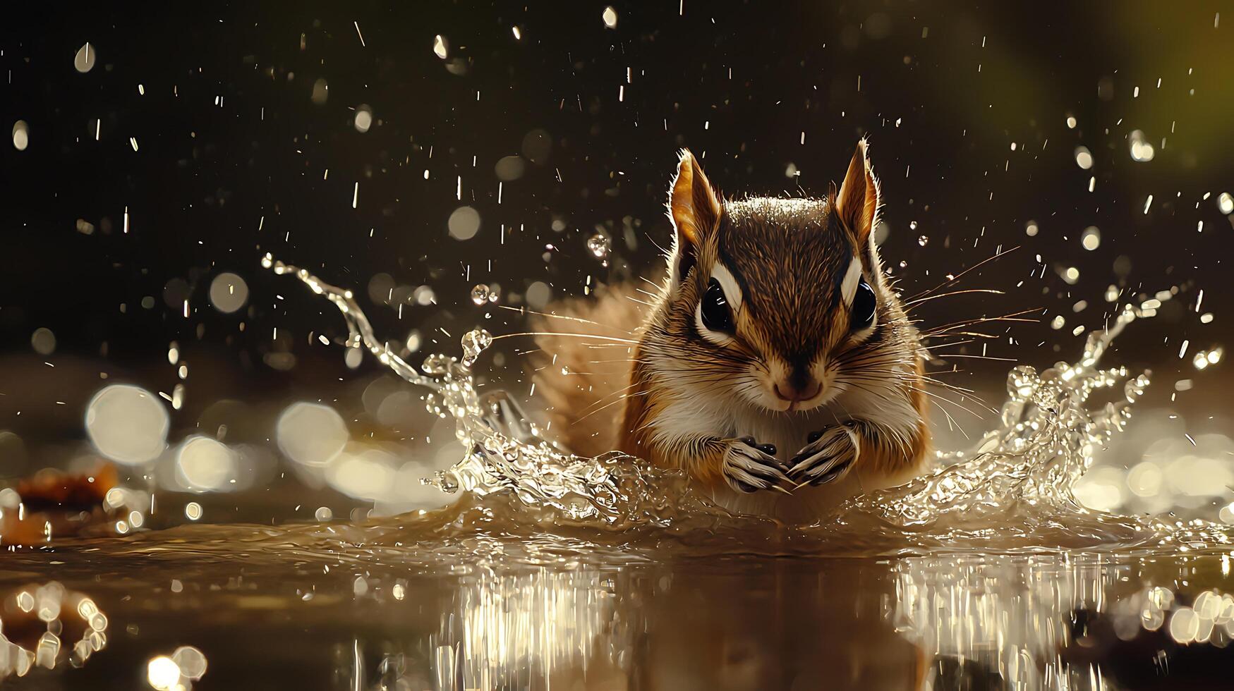 Adorable chipmunk enjoying a refreshing splash in the water. photo