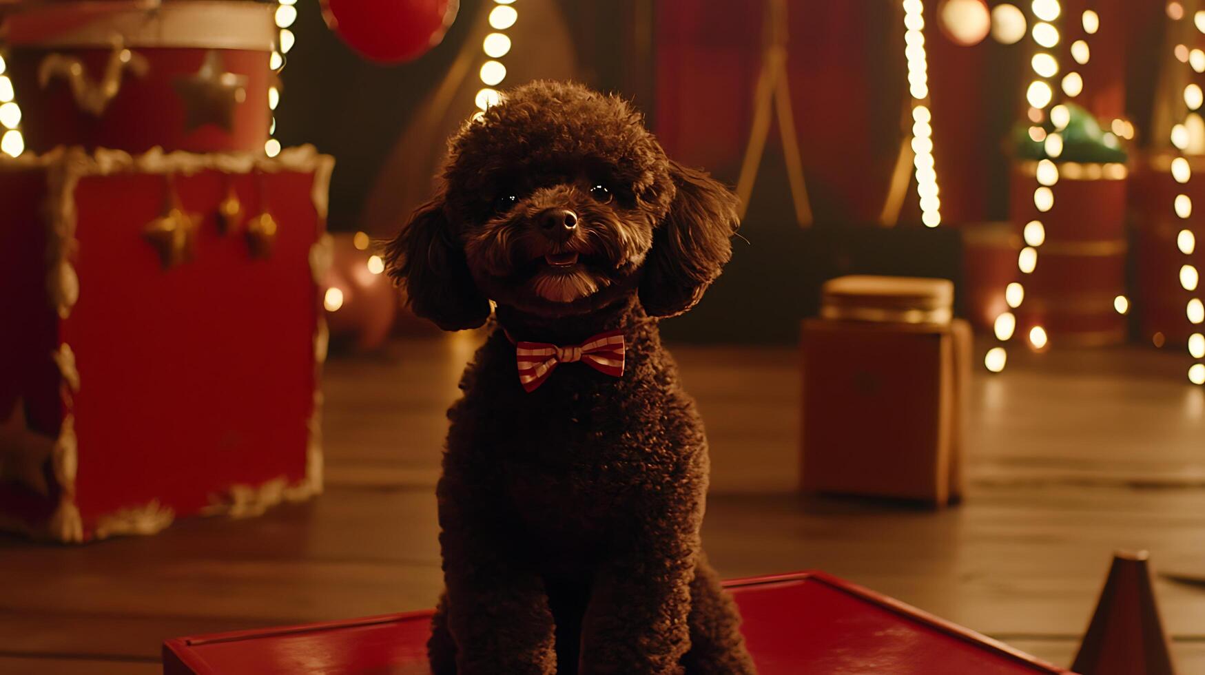 Adorable Poodle Dog Wearing a Bow Tie in a Festive Setting photo