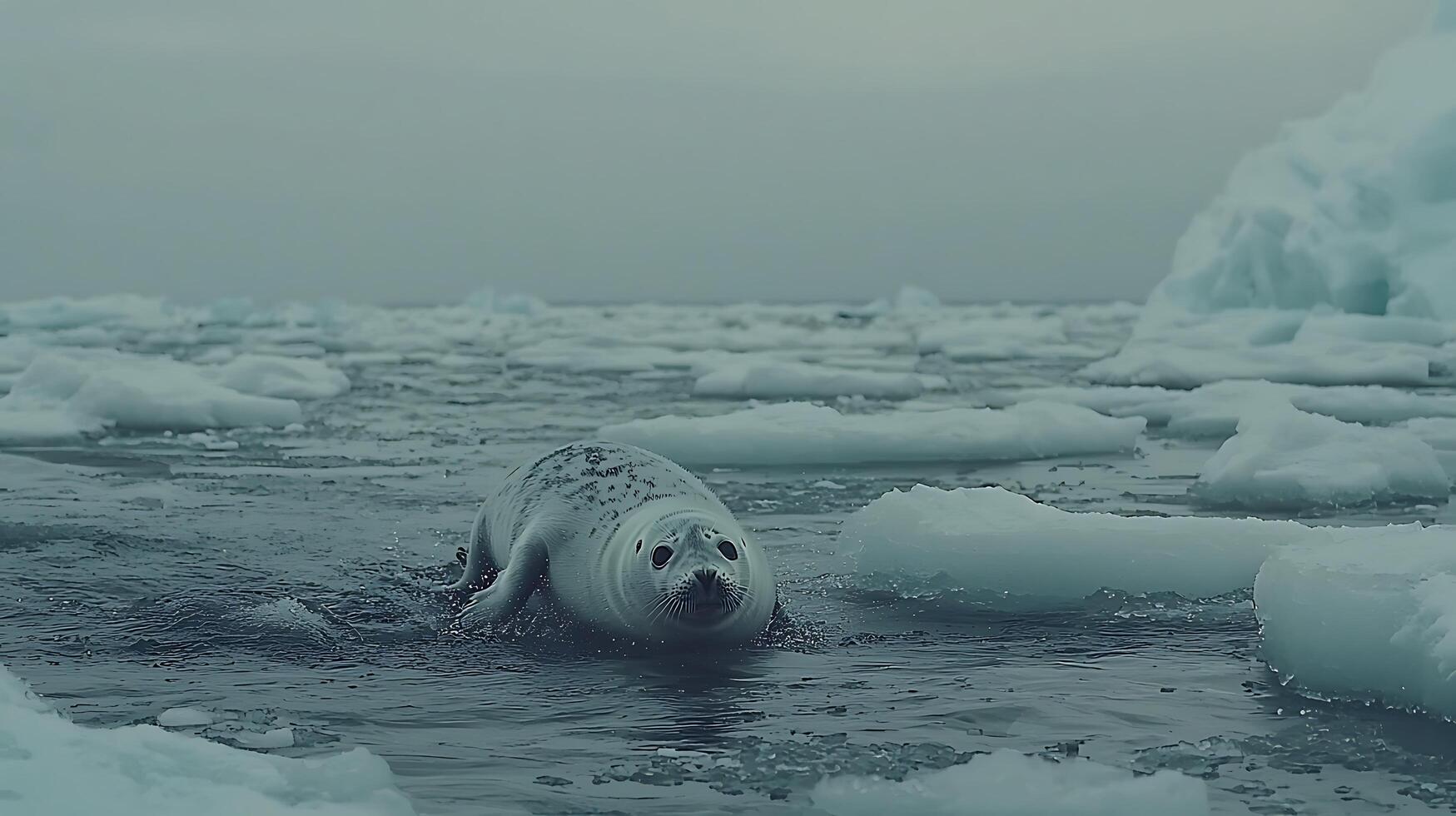 Curious Seal Peeking from Icy Waters with a Gentle Gaze. photo