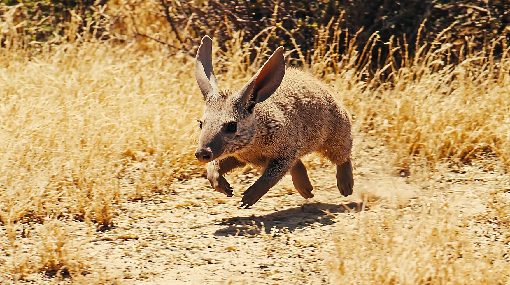 Aardvark Running Through Dry Grass in the African Savanna. photo