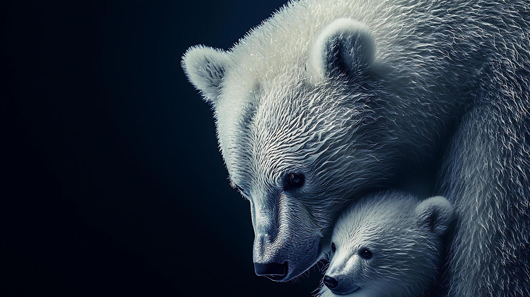 Gentle Giants A Polar Bear Mother and Cub Embrace in the Arctic Darkness. photo