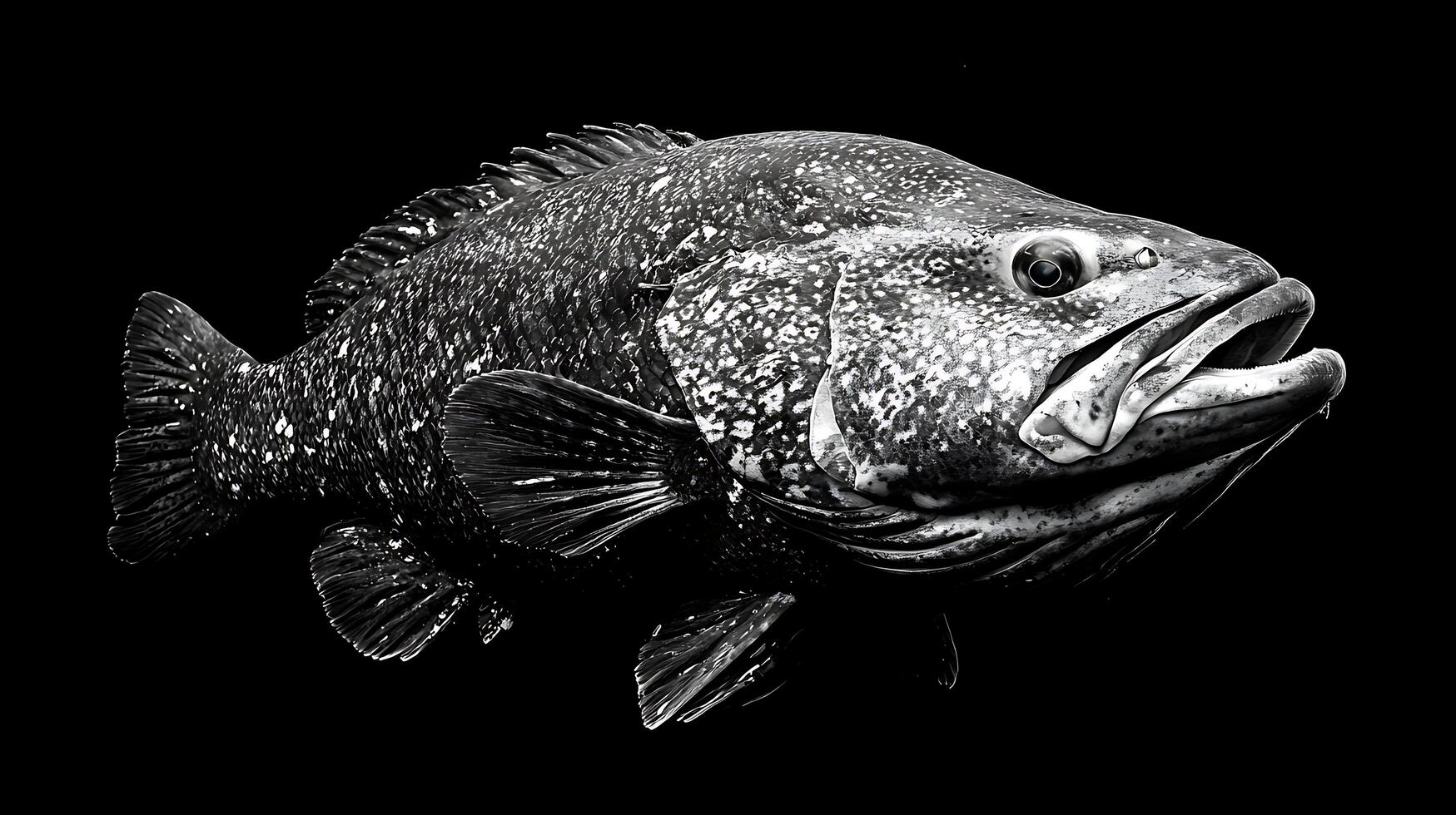 Dramatic Close Up of a Speckled Fish Against a Dark Background. photo