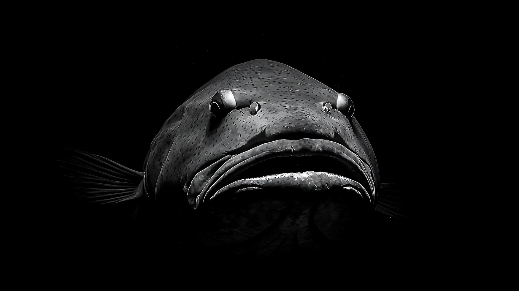 Dramatic Close Up Portrait of a Large Fish in Dark Water. photo