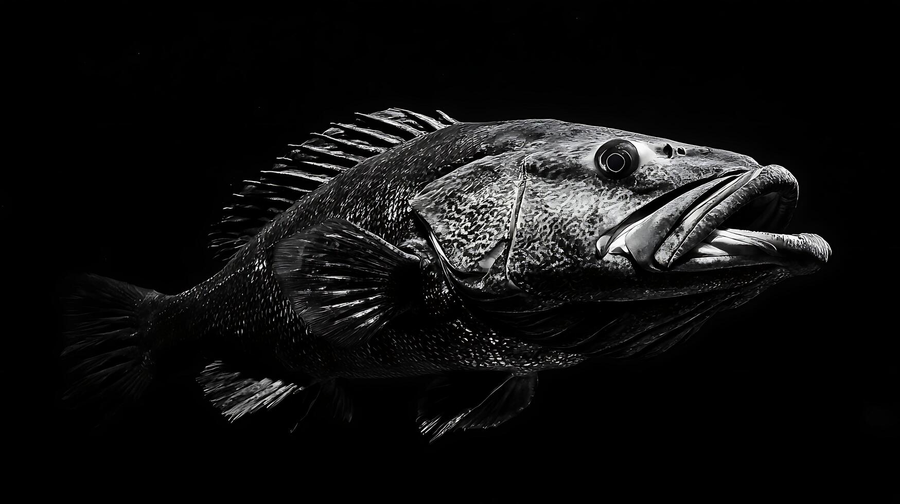 Dramatic Black and White Portrait of a Fierce Fish photo