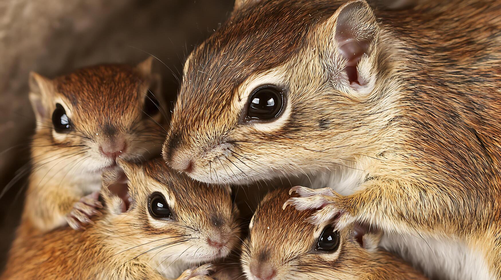 Adorable Chipmunks Snuggled Together in a Close Up Shot. photo