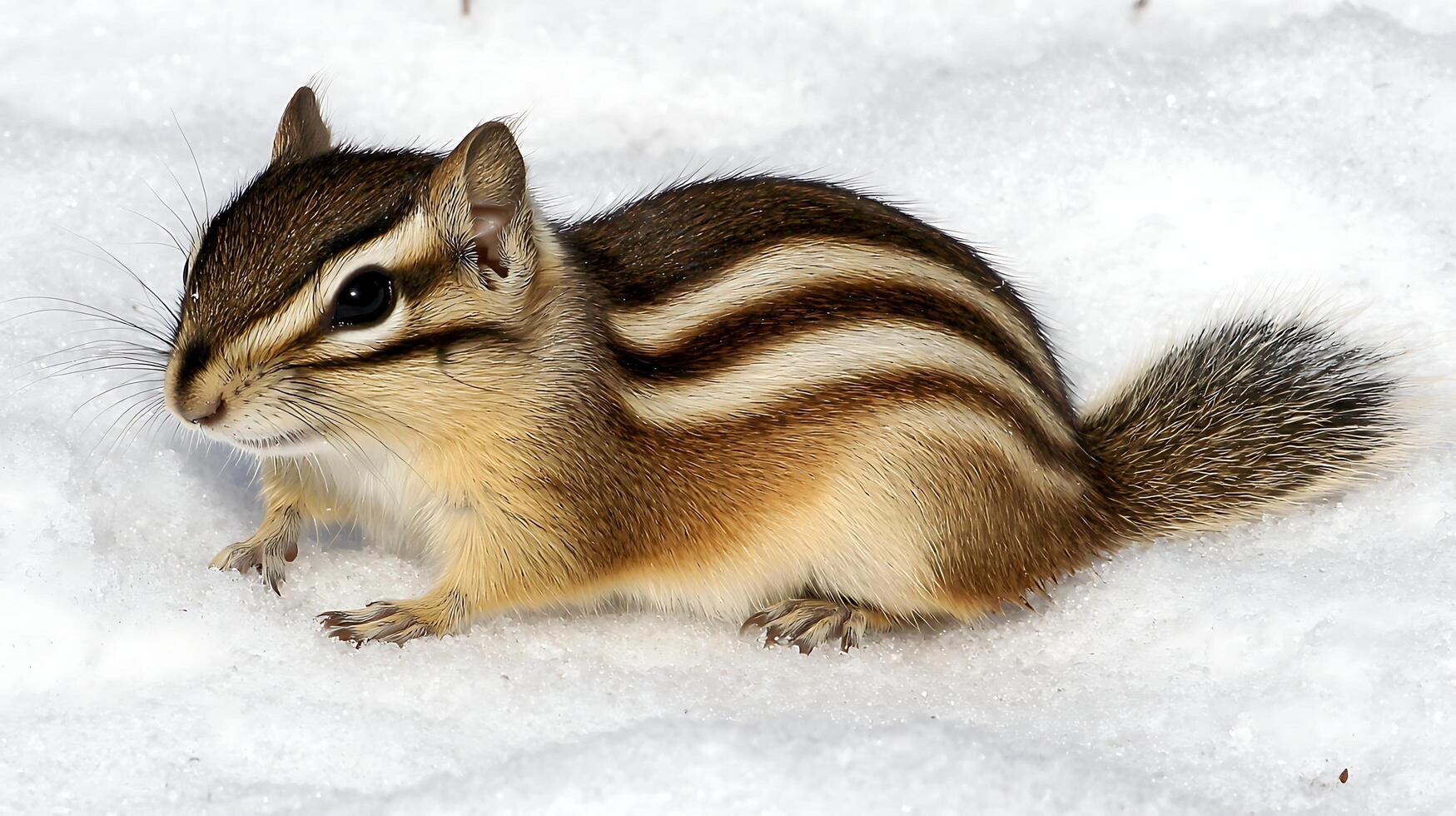 Adorable Chipmunk Peeks Out from Snowy Winter Wonderland. photo
