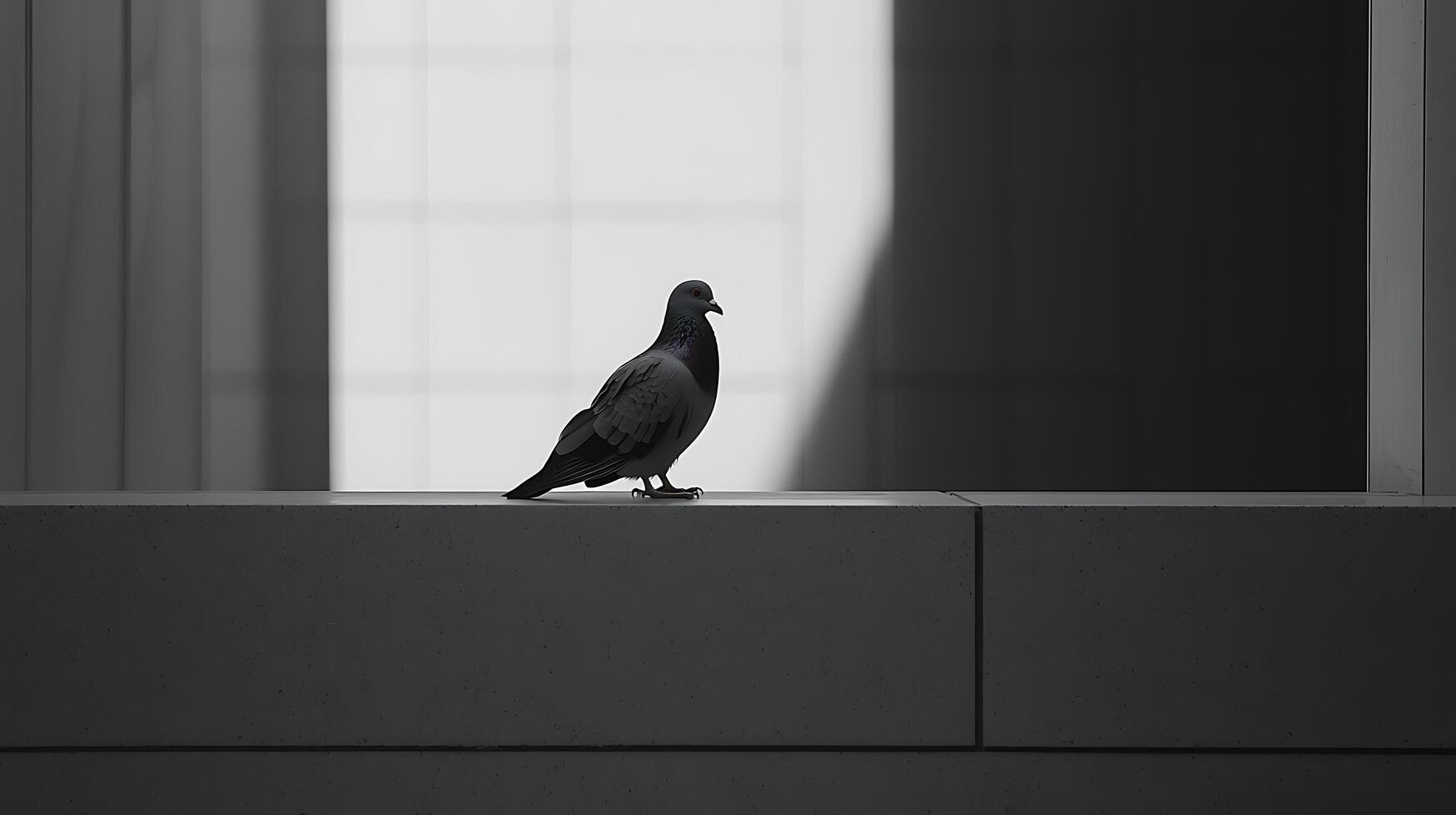 Lone Pigeon Perched Amidst Stark Architectural Shadows. photo