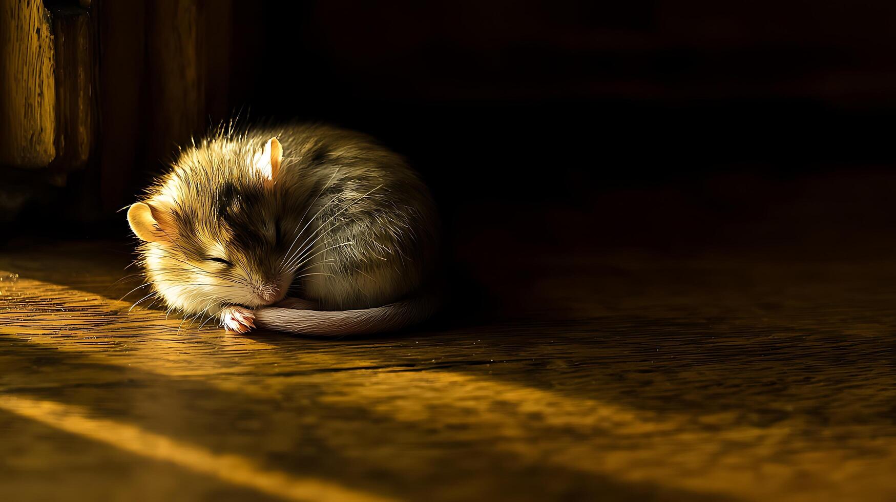 Adorable Small Rodent Sleeping Peacefully in Warm Sunlight. photo