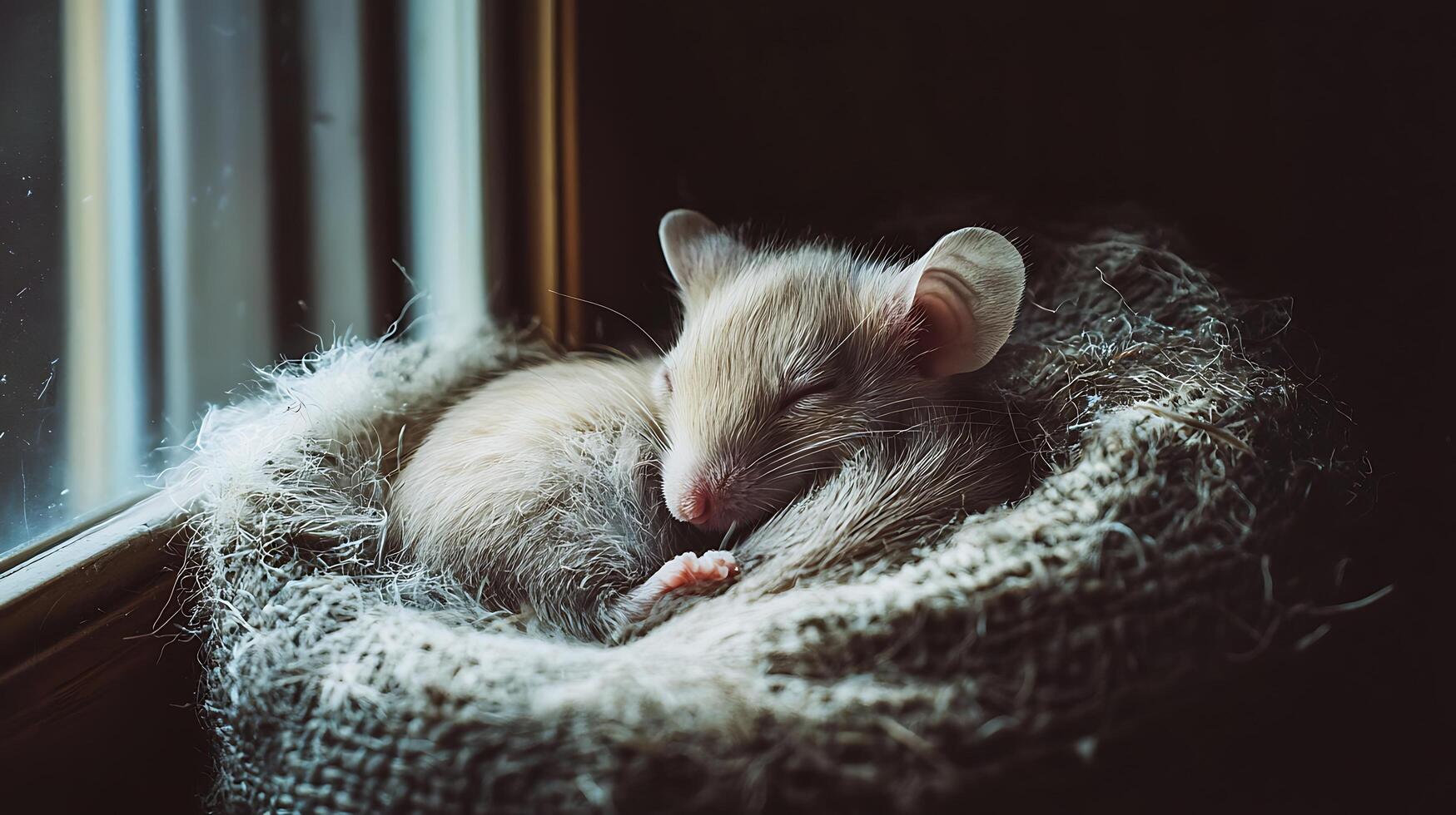 Tiny Mouse Naps Peacefully in a Cozy Woven Nest. photo