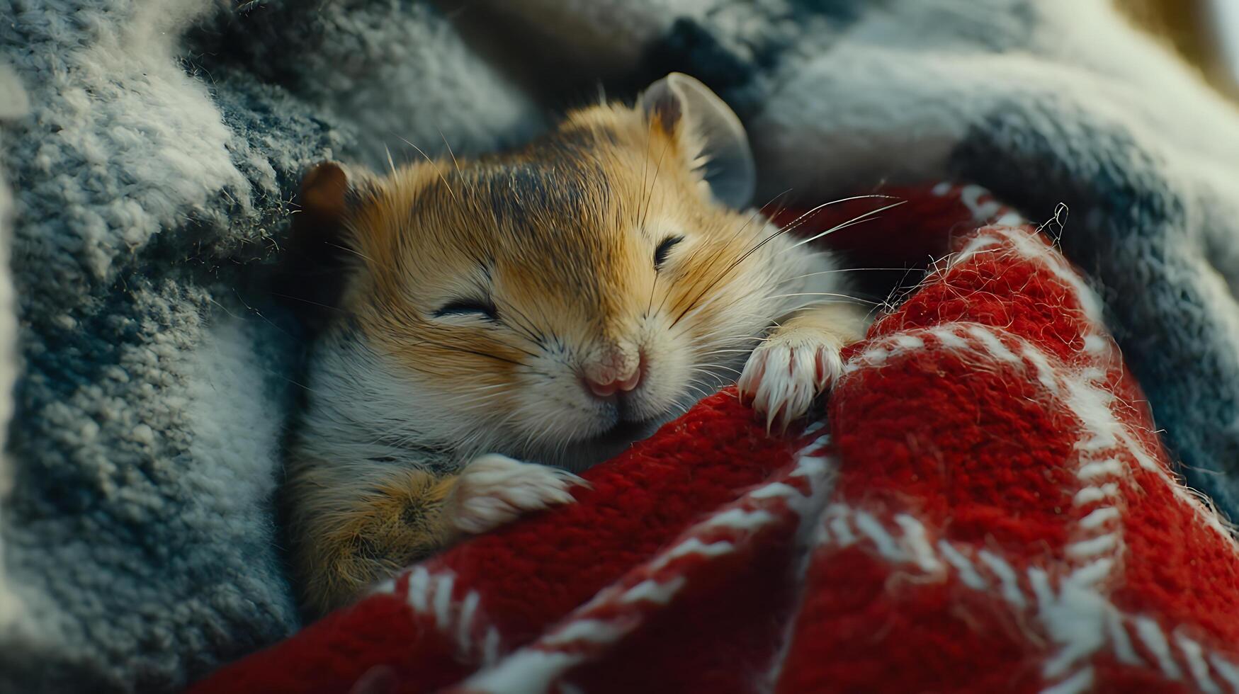 Adorable Hamster Snuggles Deeply in Cozy Warm Blanket. photo