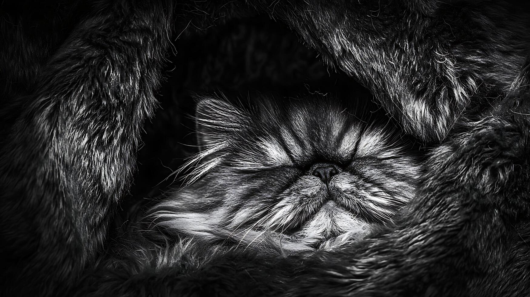 Cozy Cat Napping in a Furry Blanket with Dramatic Lighting. photo