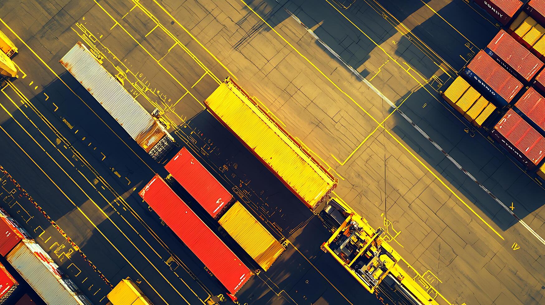 Aerial View of Shipping Containers at Busy Port Loading Yard. photo