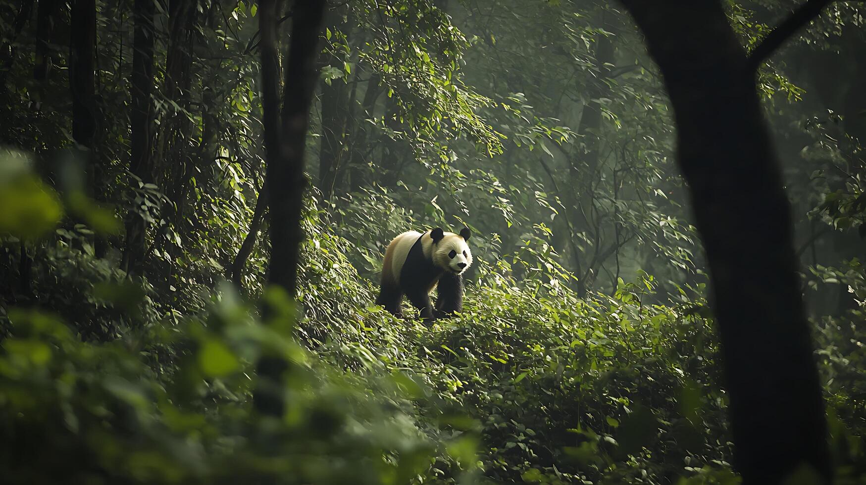 Gentle Giant Wanders Through Lush Green Bamboo Forest. photo