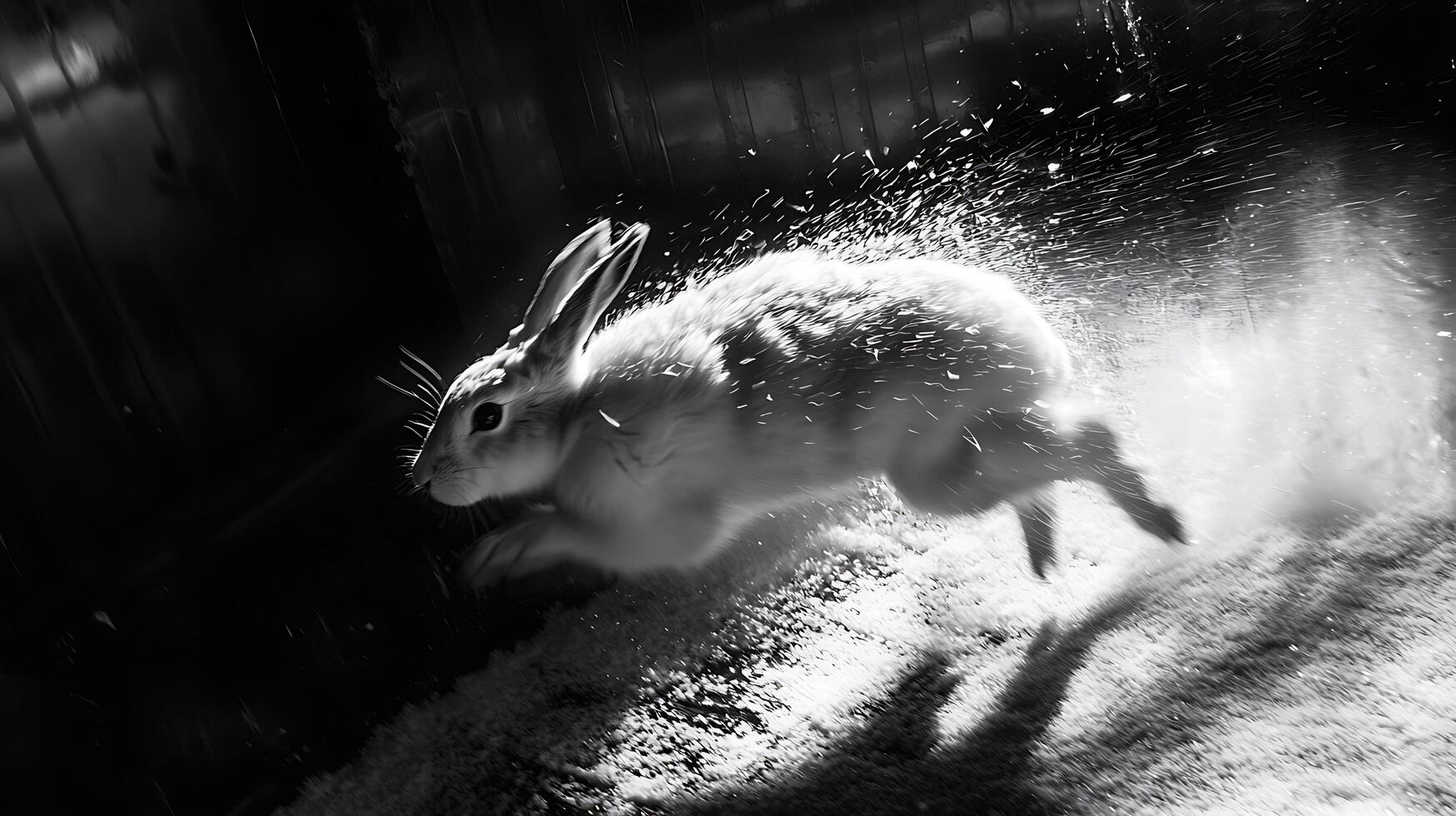Dramatic Black and White Capture of a Rabbit in Motion. photo