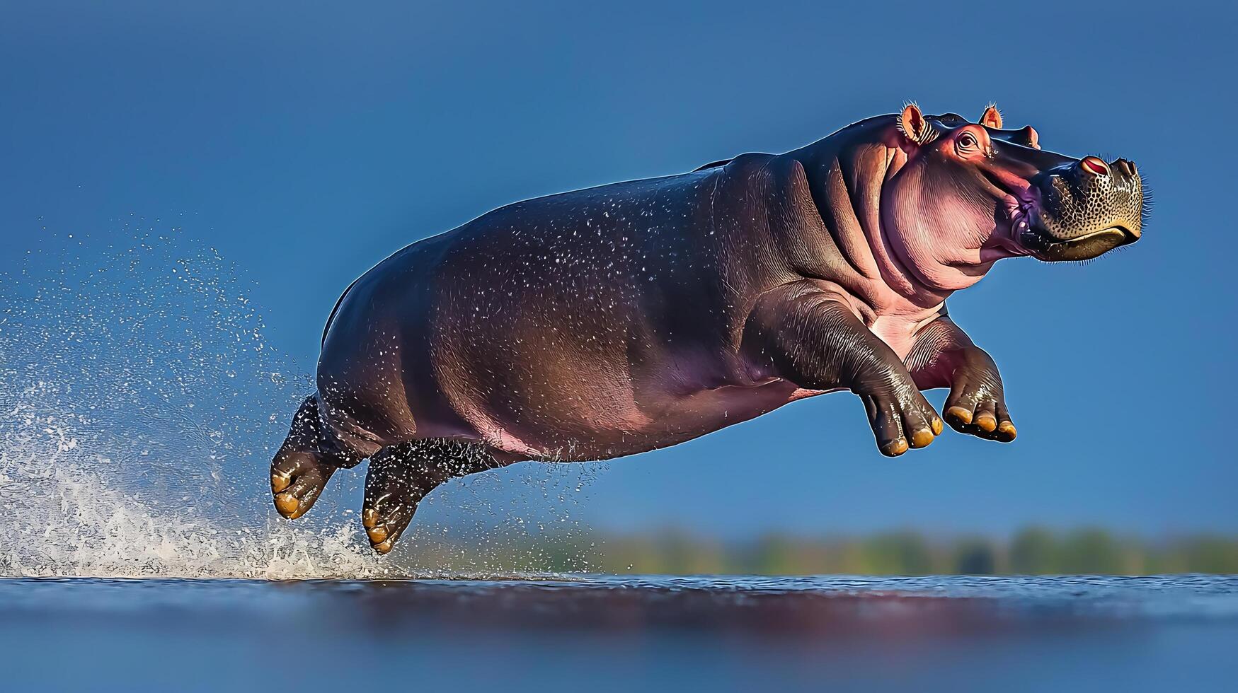 Dynamic Hippopotamus Leaping Through Water Creates a Spectacular Splash. photo
