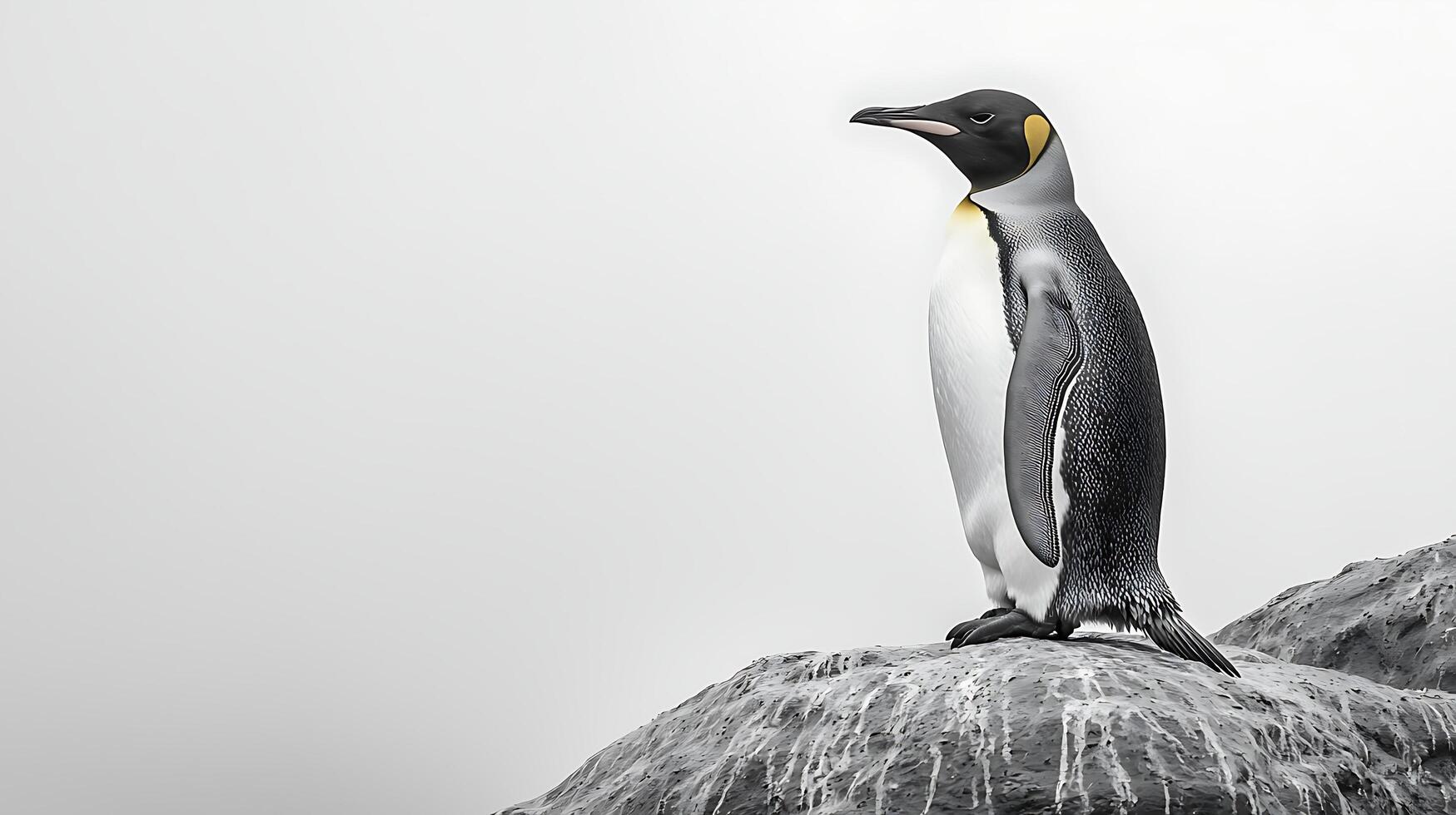 Majestic King Penguin Standing Tall on a Rocky Shoreline. photo