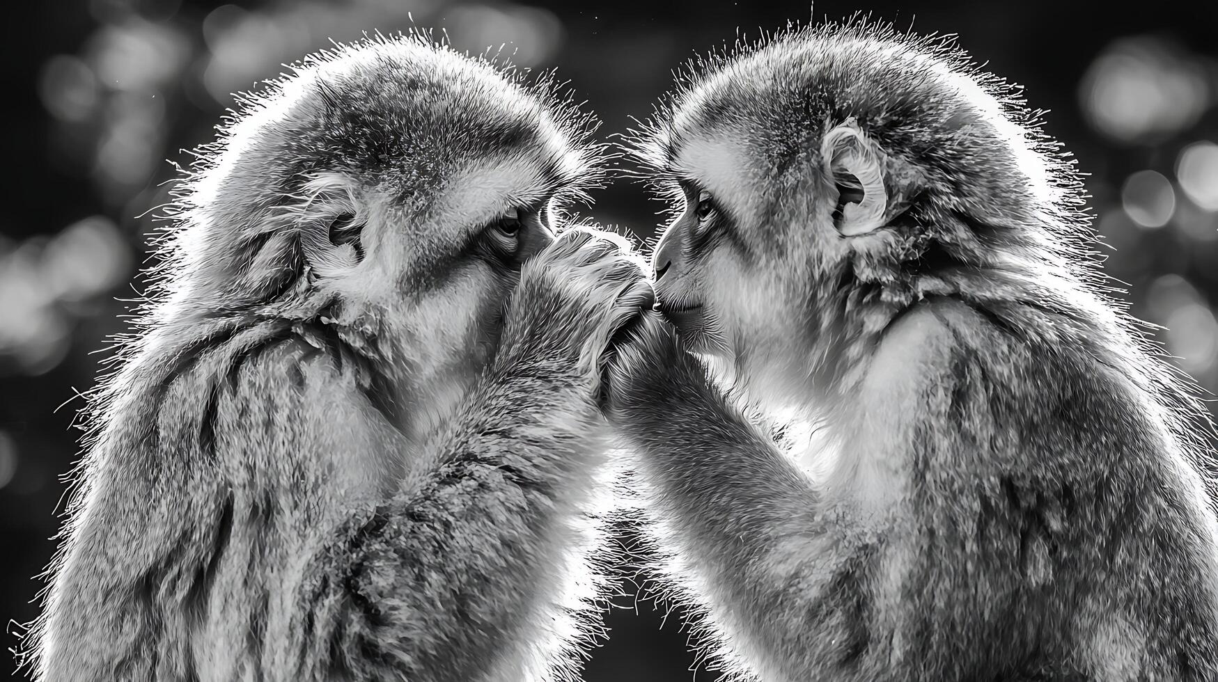 Two monkeys grooming each other in a tender moment. photo