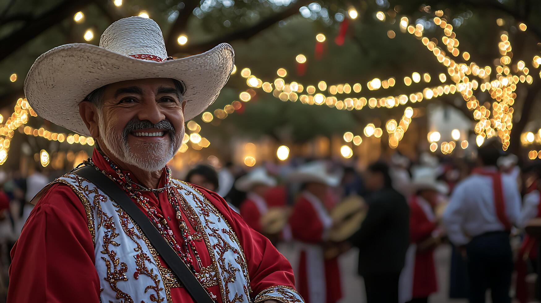 Cheerful Mexican Man in Traditional Dress at a Festive Celebration. photo