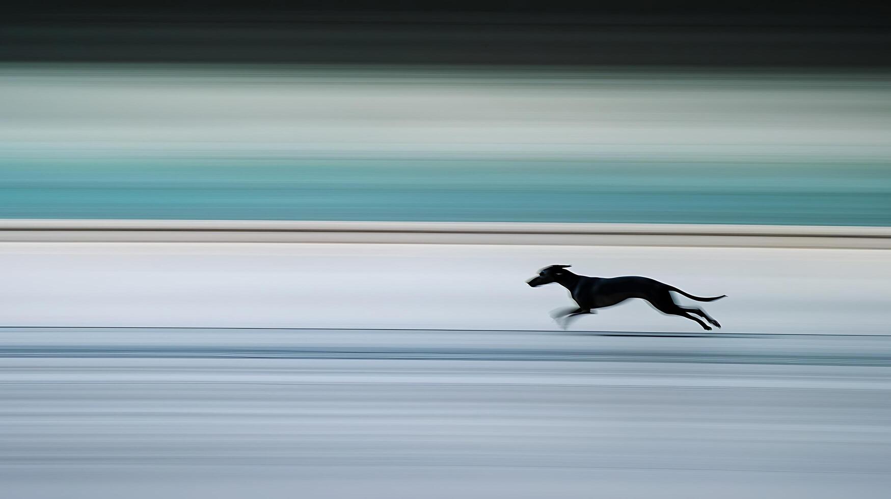 Sleek Black Greyhound Captures Motion on a Blurred Horizon. photo