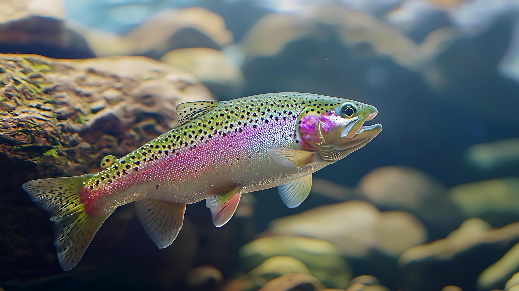 Majestic Rainbow Trout Swimming Gracefully Through Clear Water. photo