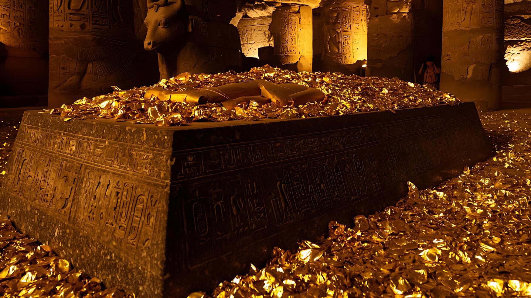 Ancient Egyptian Treasures Tomb Revealed with Golden Artifacts and Hieroglyphs. photo