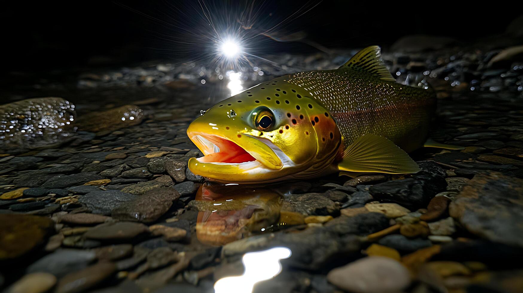 Trout in Shallow Water with Dramatic Light Effects and Ripples. photo