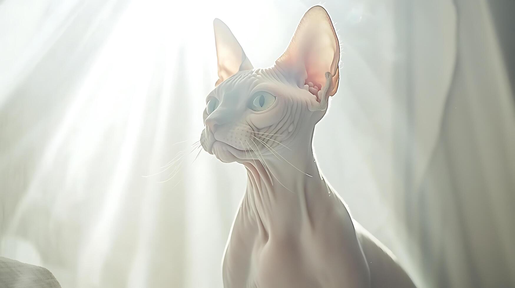 Elegant Sphynx Cat with Striking Eyes in Soft Natural Light. photo