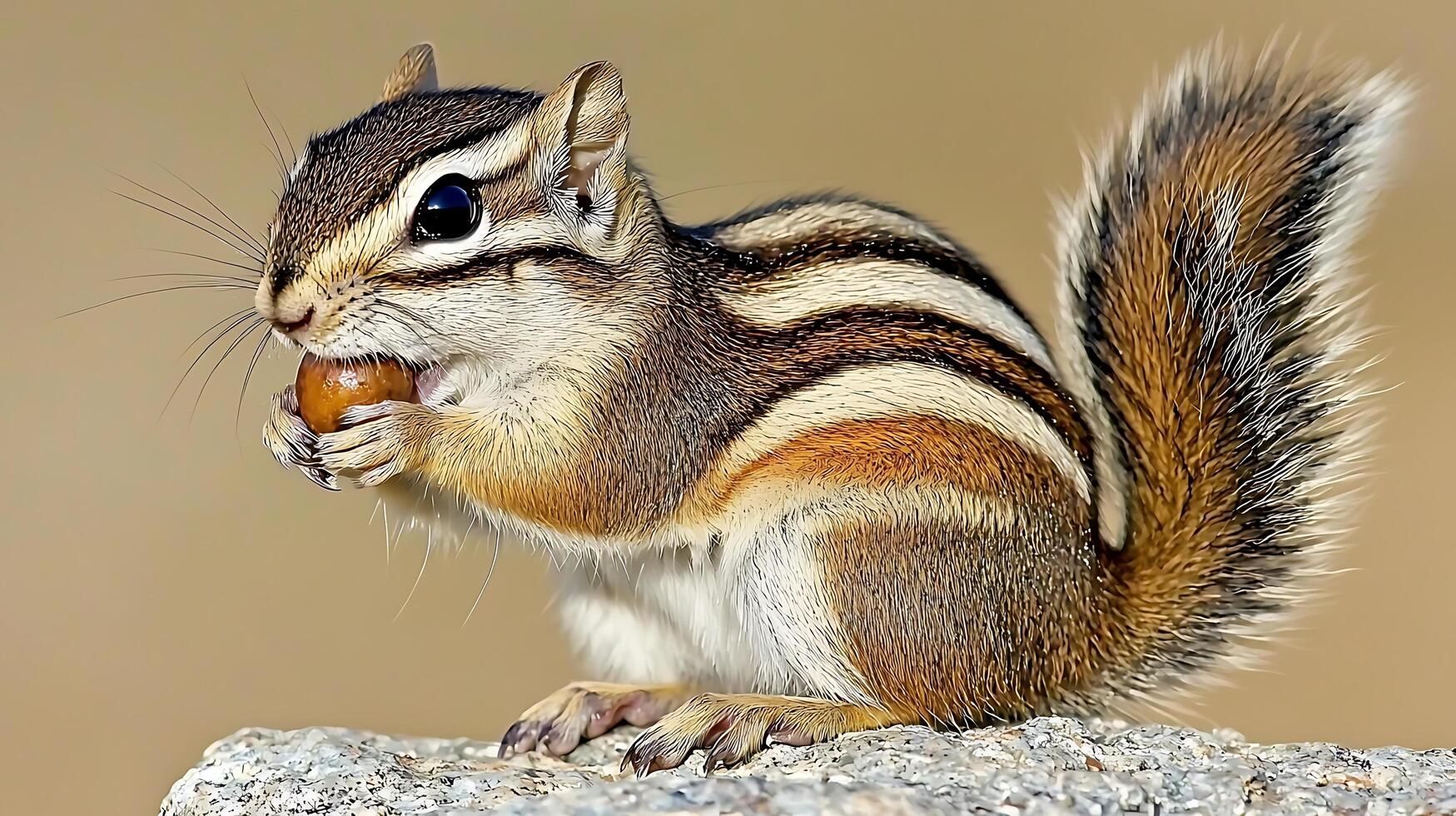 Adorable chipmunk enjoying a tasty nut in its natural habitat. photo
