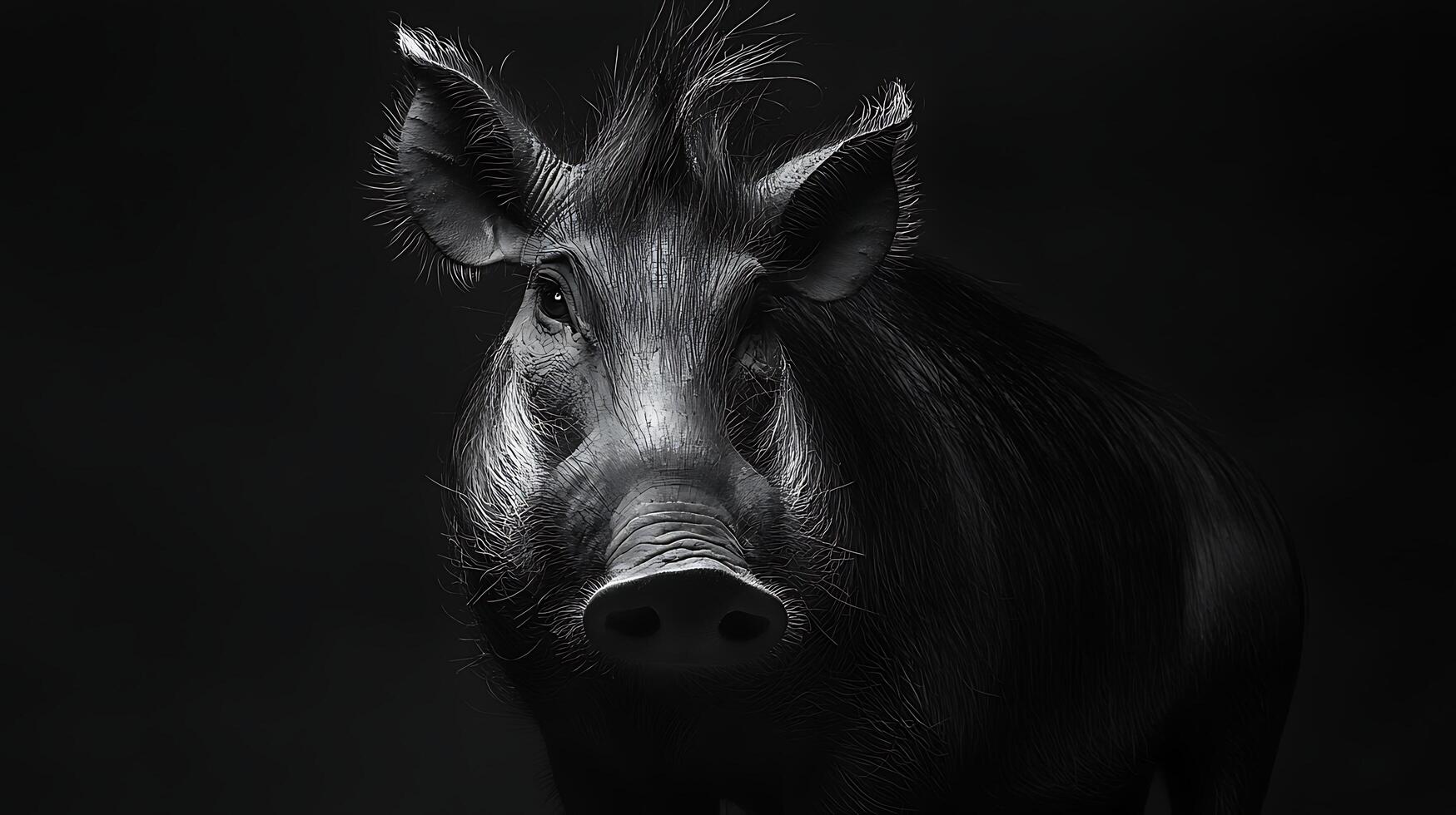 Intense Black and White Portrait of a Wild Boar's Face. photo
