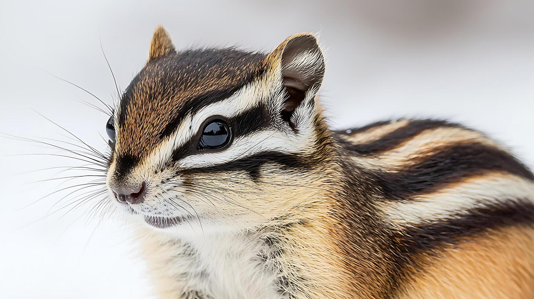 Adorable Chipmunk Close Up with Big Eyes in Snowy Environment. photo