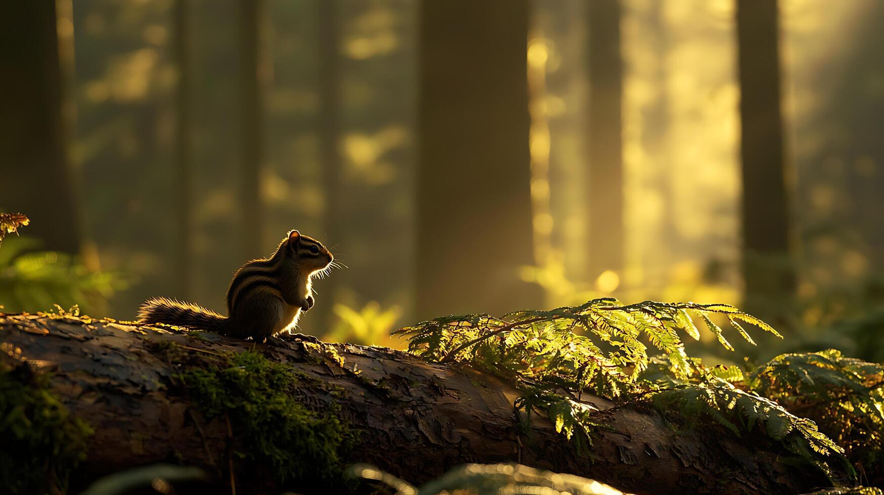 Curious Chipmunk Bathed in Golden Forest Sunlight. photo