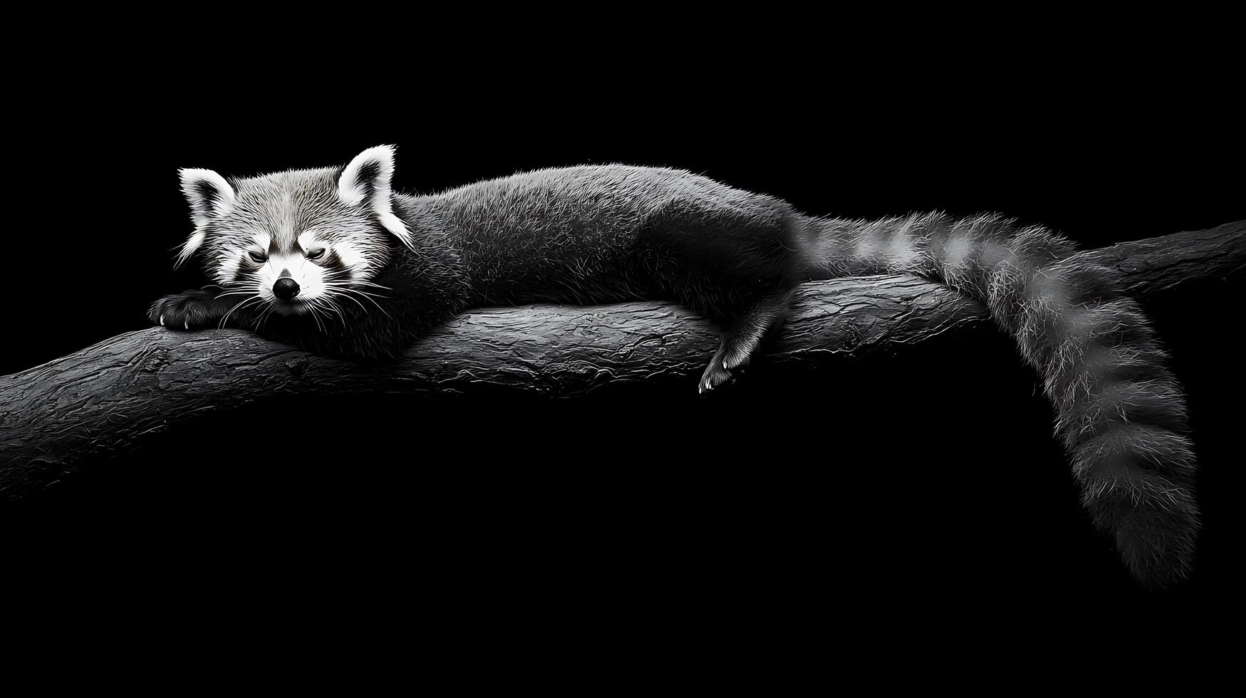 Majestic red panda rests peacefully on a dark tree branch. photo