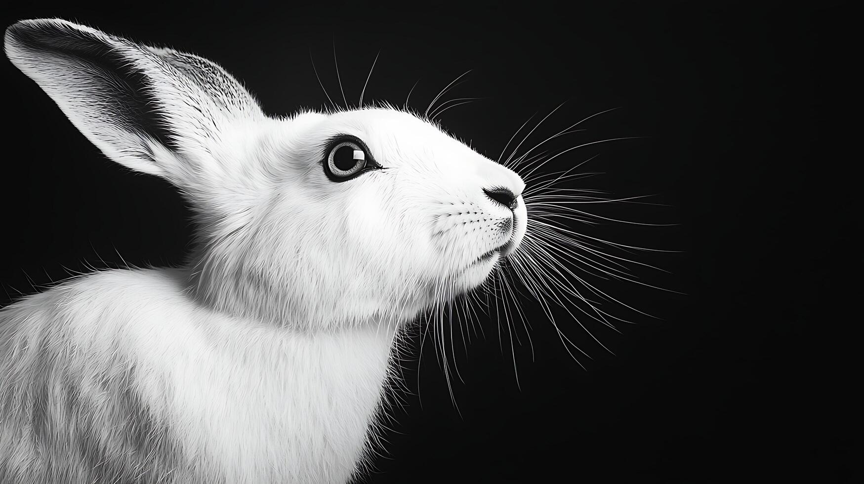 Majestic White Hare Portrait With Sharp Focus on Whiskers and Eye. photo