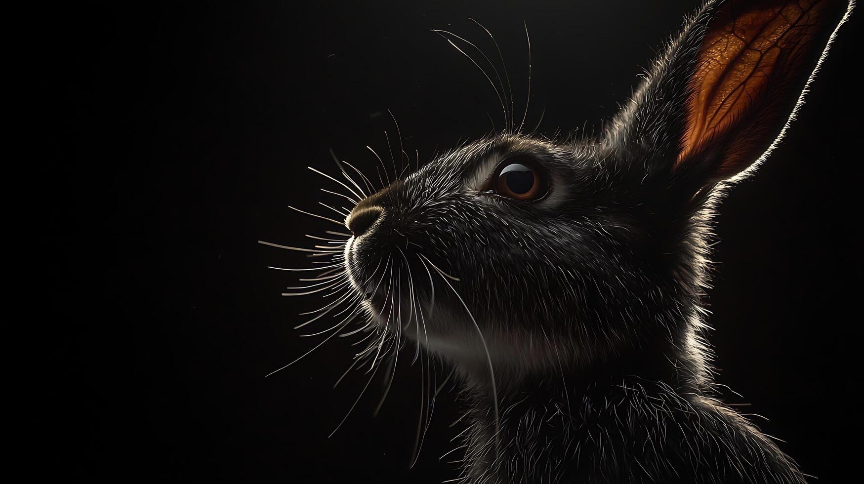 Striking Portrait of a Rabbit's Face with Dramatic Backlighting. photo