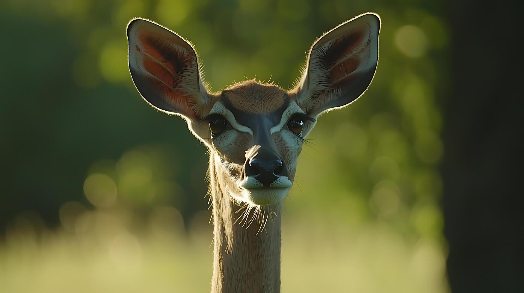 Majestic Antelope Portrait with Large Ears Illuminated by Gentle Sunlight. photo