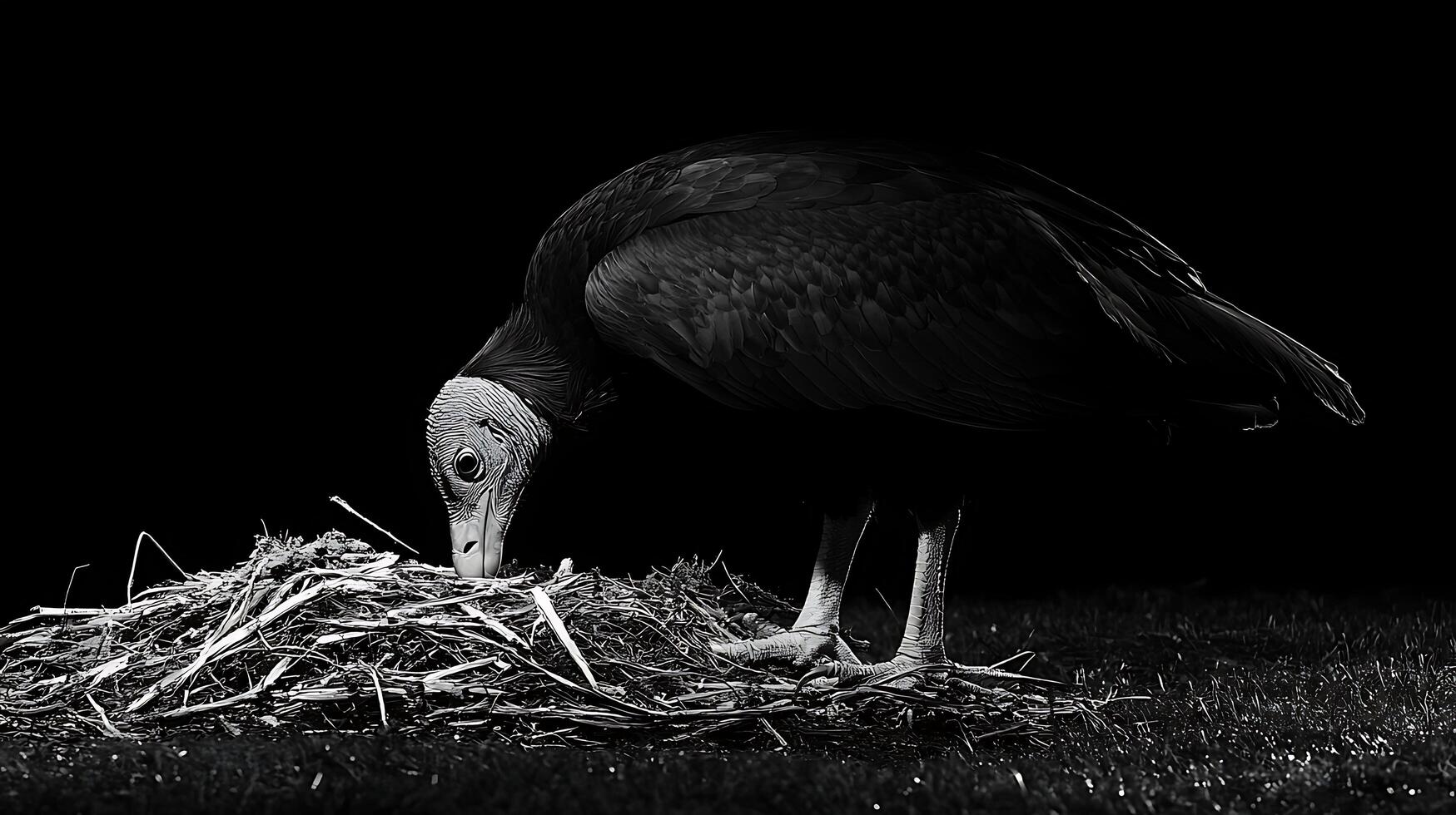 Black Vulture Foraging in a Nest of Twigs photo