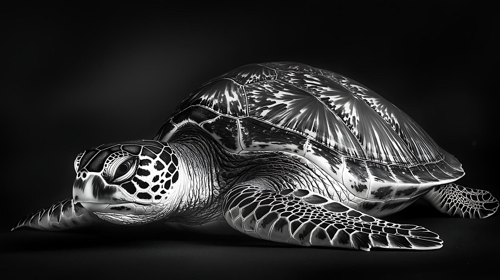 Striking Black and White Portrait of a Majestic Sea Turtle. photo